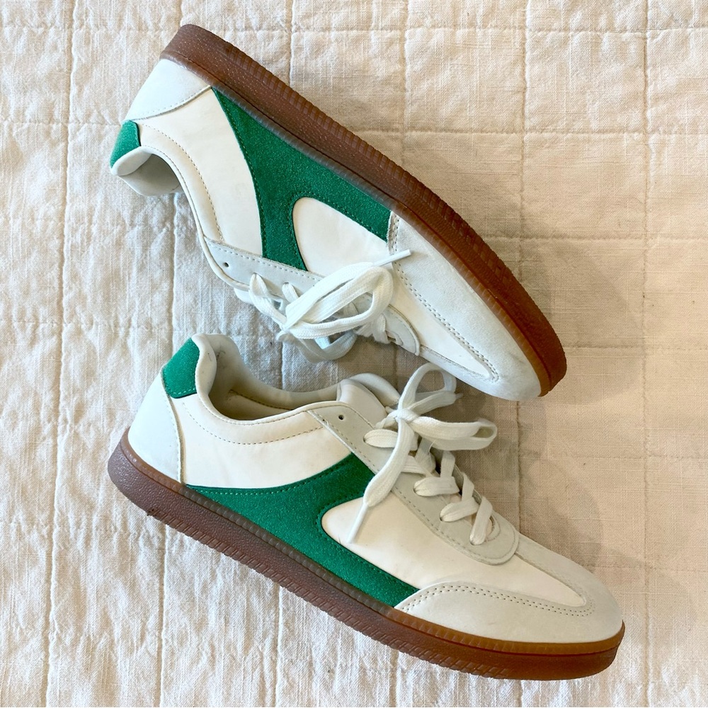 White and Green Sneakers with Gum Soles